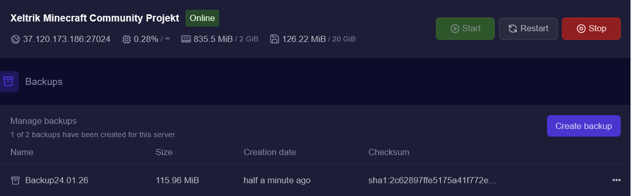 Server Backup Übersicht